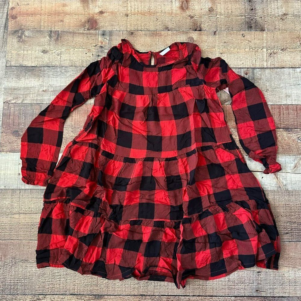 Fabkids tiered boho dress rocker buffalo check red and black -14